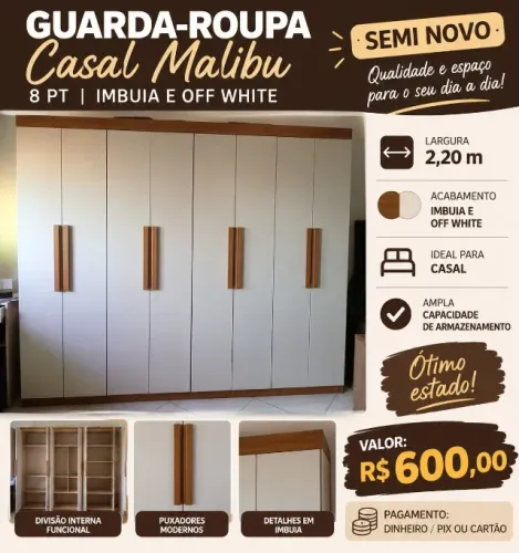 guarda roupa casal Malibu -8 portas