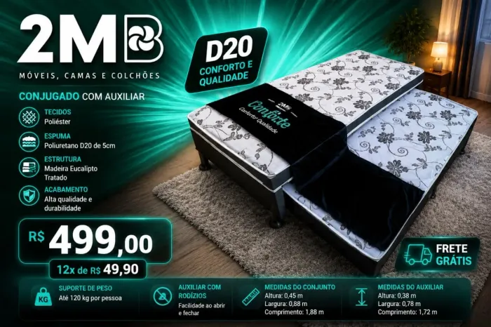 Cama Box Solteiro com Auxiliar / Bibox Solteiro