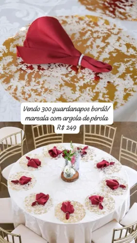 300 Guardanapos cor marsala com argola de Pérola 