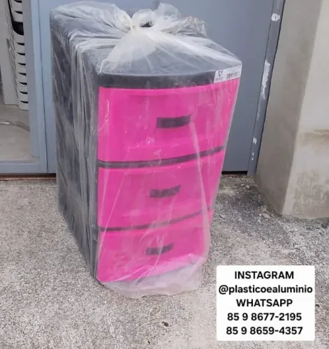 Promoção de Gaveteiro de Plástico   Gaveteiro de plástico PINK COM PRETO em PROMOÇÃO  