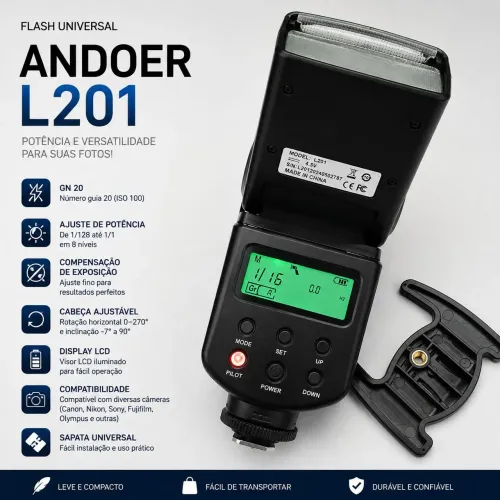 Flash Universal Andoer L201 ? Completo e Pronto para Usar