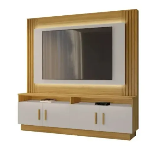 PROMOÇÃO - Home Regalo Com Detalhe Ripado Na Madeira E Luz De Led Cinamomo/Off White 