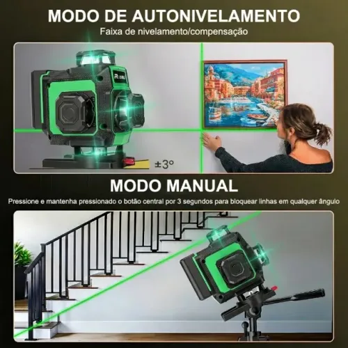 Promoção Shopee! Nível a Laser Verde 16 Linhas - Completo com Tripé e Bateria Recarregável