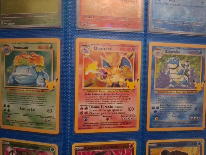 Pokémon cartas, Charizard, Venusaur e Blastoise