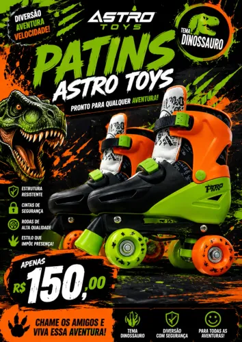 Patins Astro Toys Quad Dinossauro (POUCO USADO)