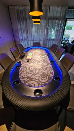 Mesa de Jantar/Poker Profissional RealPoker, 10 lugares + Dealer. Led, Porta Copos, Usb. 