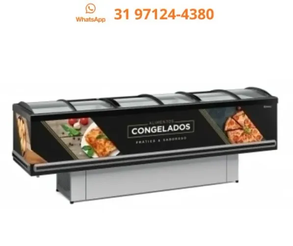 Ilha para Congelados Vidro Curvo Preta Gelopar 3M