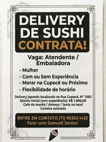 VAGA DE EMPREGO FEMININO