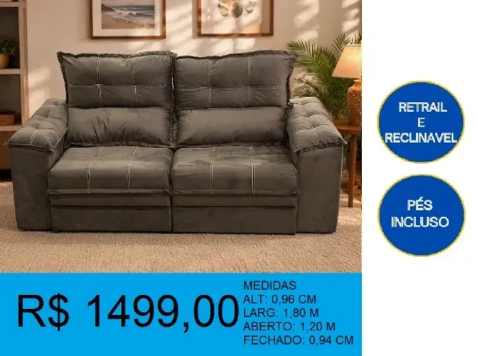 sofá retrátil e reclinável 1,80x1,20 veludo - entrega gratuita!