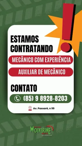 Contratando mecânico e auxiliar de mecânico com experiência