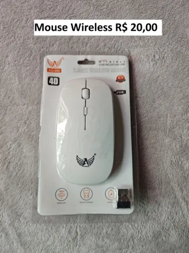 Mouse wireless sem fio branco slim - 2 pilhas