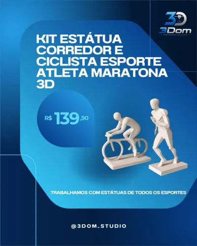 KIT ESTÁTUA CORREDOR E CICLISTA ESPORTE ATLETA MARATONA 3D