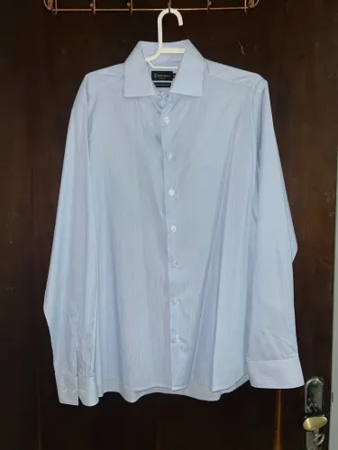 Camisa Social Individual 38 - Classic - Azul Clara Listrada - Nova