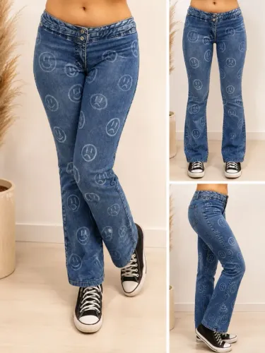 Y2K Calça Jeans Bootcut Cintura Baixa Exclusiva Personalizada