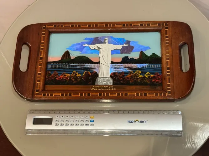 Bandeja de Café da Manhã Vintage em Madeira com Arte Rio de Janeiro 