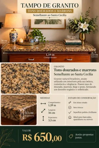 Tampo de Granito 1,59 m × 56 cm × 3,5 cm | R$ 650