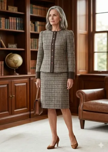 ? Conjunto clássico feminino em padrão xadrez sofisticado n 46 ?