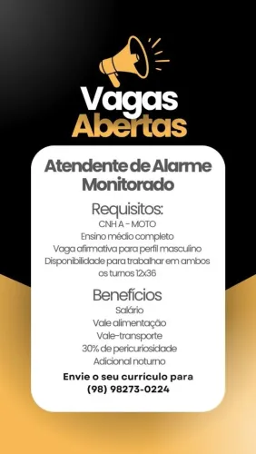 ESTAMOS CONTRATANDO ATENDENTE DE ALARME MONITORADO