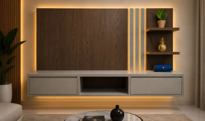 Painel com rack suspendo