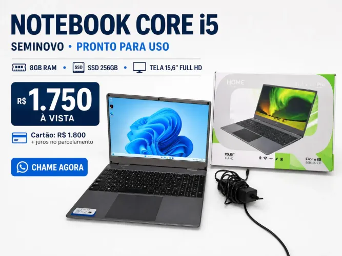 Notebook Core i5 SSD 256GB 8GB RAM Tela 15.6" Full HD -WIFI 5G (OPORTUNIDADE)