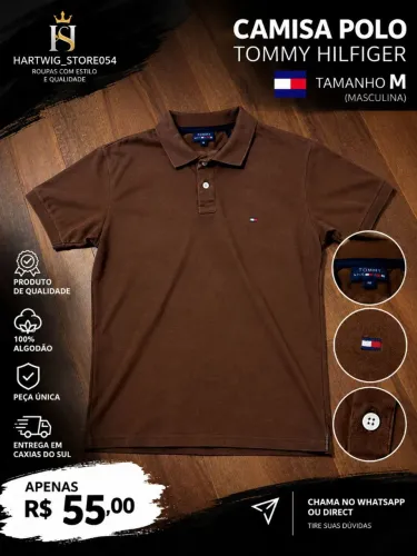 Camisa Polo Tommy Hilfiger Marrom Masculina Tamanho M