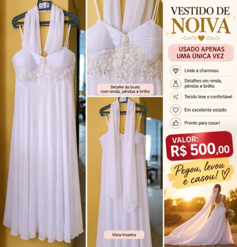 VENDO VESTIDO DE NOIVA - R$ 500,00 ?
