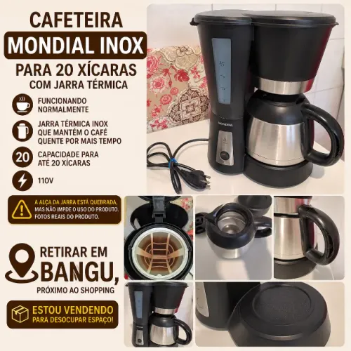 Cafeteira 20 xícaras Jarra Térmica Inox BellaArome Thermo Mondial 110V Funcionando (Bangu)