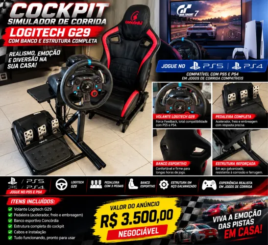 Cockpit Simulador Logitech G29 Completo PS5 e PS4