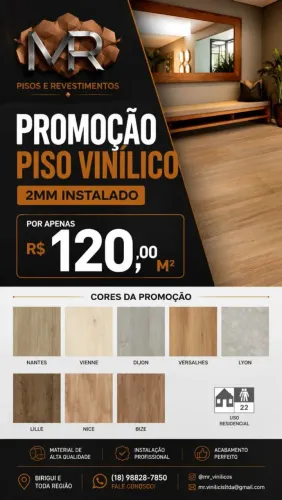 Piso Vinílico Incluso Instalação