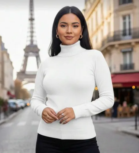 Blusa gola alta de lã/tricot