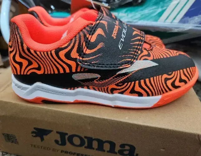 Tênis Joma Evolution Infantil Velcro Preto/Vermelho Tamanho 28 Chuteira de Futsal