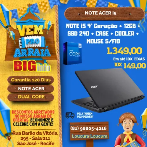 Notebook Acer Aspire Core I5 4ª Geracao 12gb SSD 240gb 15,6 - Em ate 10x Fixas