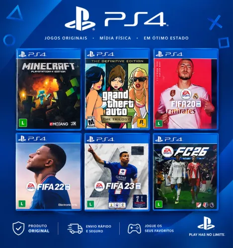 Lote com 6 Jogos PS4 - Minecraft, GTA, FC 26 e FIFAs