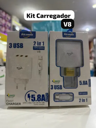 Kit Carregador V8 5.8A Turbo + Cabo Micro USB