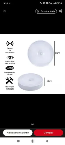 Lâmpada Inteligente Sem Fio Sensor Indução Recarregavel Usb