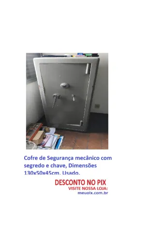 Cofre de Segurança mecânico com segredo e chave, Dimensões 130x50x45cm, Usado.