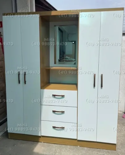 Guarda-Roupa de Solteiro 4 Portas com Espelho