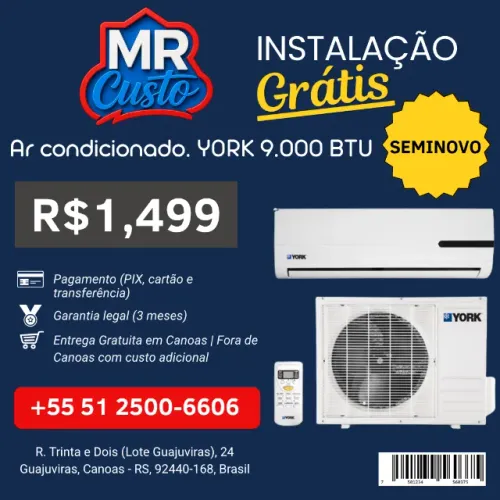 Ar-Condicionado YORK 9.000 BTU | Revisado, Garantia e Instalação Grátis | MR Custo