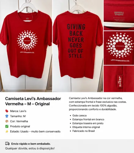 Camiseta Levis Vermelha - Tam M