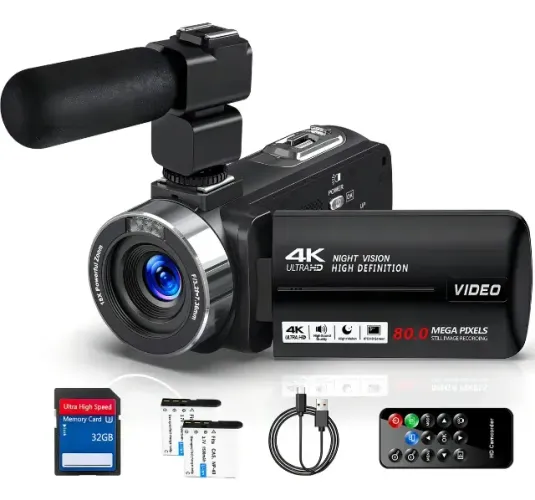 Câmera Filmadora Acrensly 4K com Visão Noturna e Cartão SD 32GB