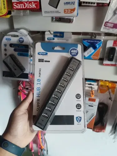 Hub Usb 2.0 De 10 Portas C/ Fonte Bivolt - Preto