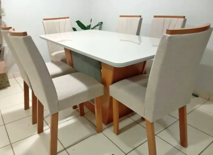 Jogo de mesa 4/6 cadeiras bege cinza e marrom a pronto entrega 