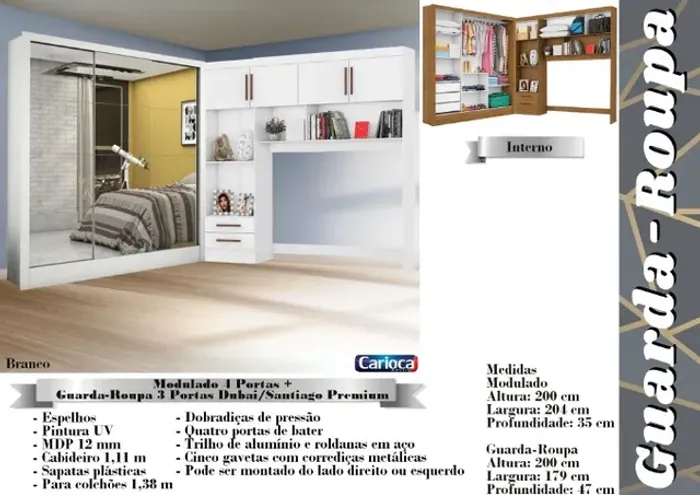 quarto roupeiro armario modulado casal 