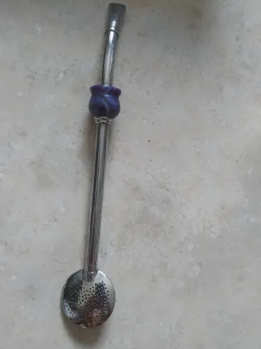 Bomba para Chimarrão - Aço Inox com Detalhe em Pedra
