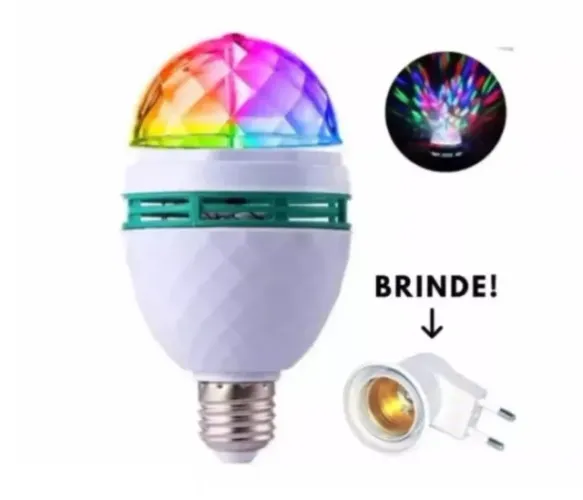 Lâmpada Giratória Colorida Led Bola Rgb + Adaptador Tomada para Festas Baladas