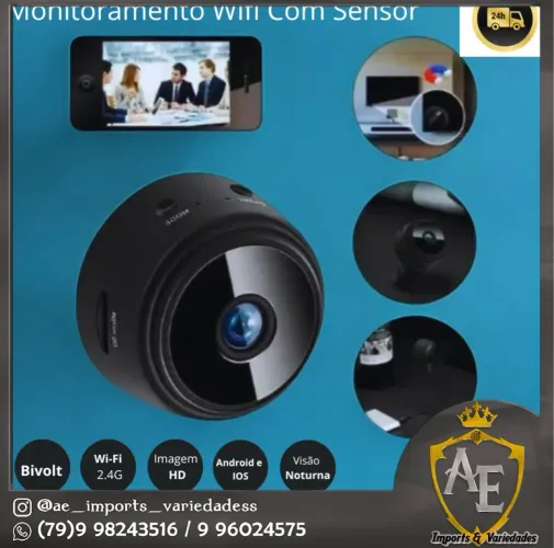 Câmera Wi-Fi espiã Mini HD Bivolt com Visão Noturna