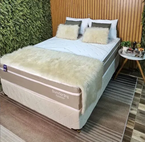 Cama box plumatex bege molas ensacadas 