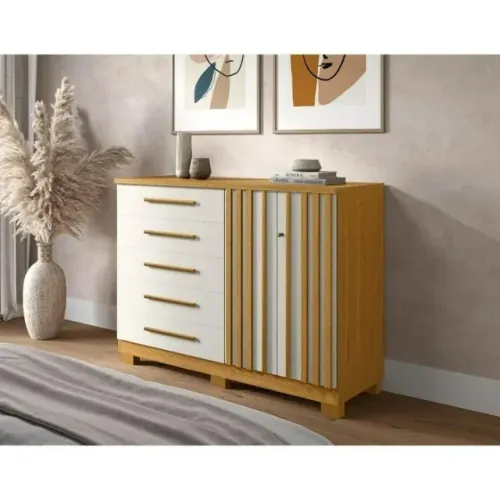 "Elegância e Funcionalidade para seu Ambiente: Cômoda Barcelona 1 Porta e 4 Gavetas"