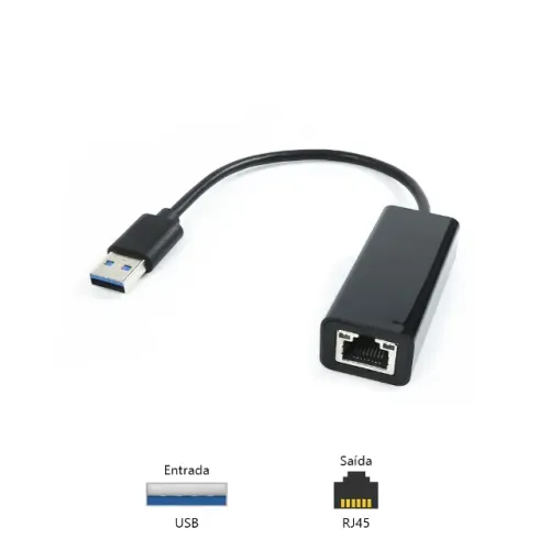 Adaptador Placa de Rede USB 3.0 RJ45 PlusCable 10/100/1000Mbps ADP-USBLAN1000BK - WZetta