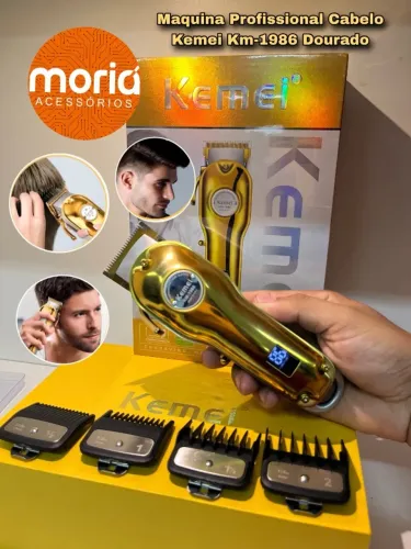 Maquina de corta cabelo Profissional Cabelo Kemei Km-1986 Dourado !! Sem fio